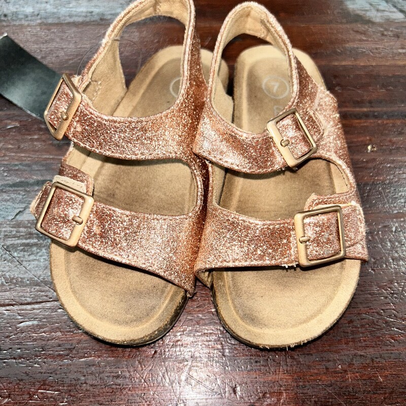 7 Gold Glitter Buckle San, Gold, Size: Shoes 7