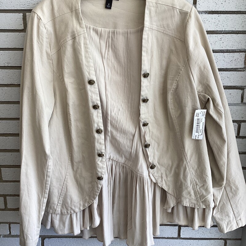 L/s Cotton Jacket W Long, Taupe, Size: 2Xl