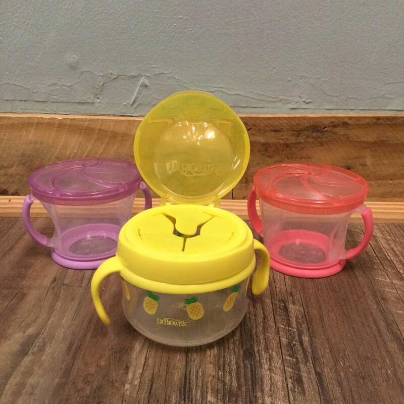 3 Snack Cups/ Lids, Yellow, Size: Feeding