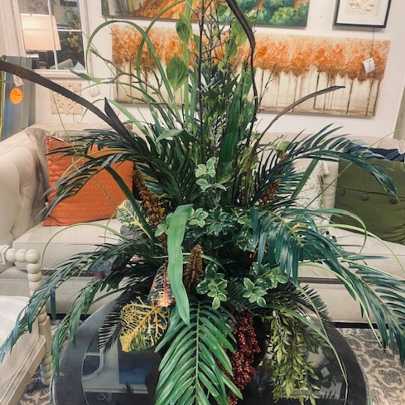 Tropical Palms In Planter
Green Burgundy Yellow
Size: 40x42H
Retail $499