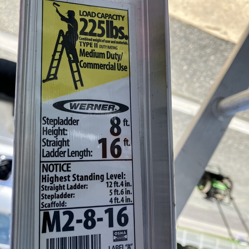 Multi Position Ladder, Werner, Size: 8ft Step, 16 ft straight, 4 ft scaffold

M2-8-16