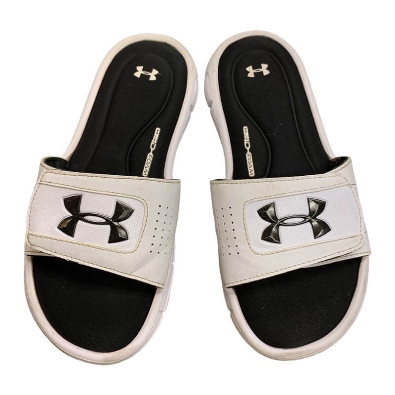 UNder Armour Slide, Blk/whit, Size: 5