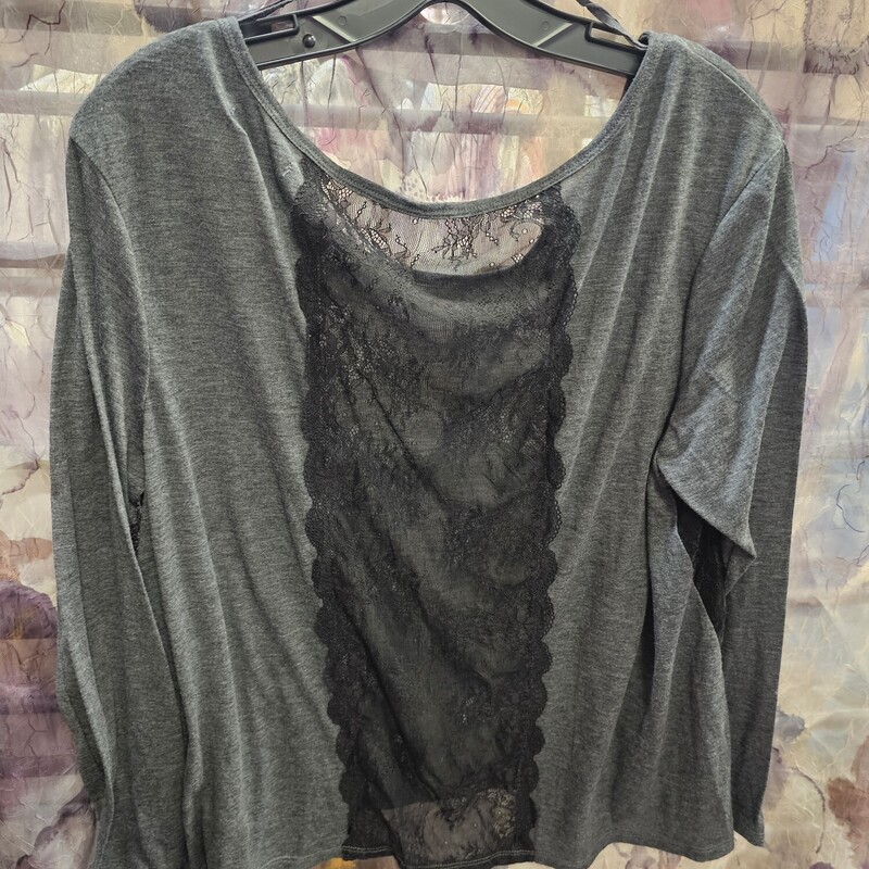 Super soft longer sleeve knit top in grey with lace accent panels