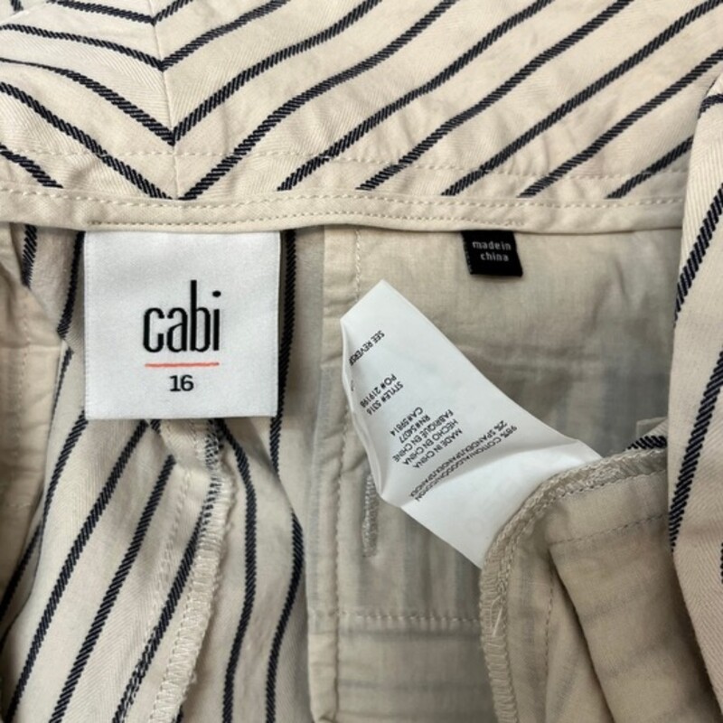 CAbi Striped Tick Tock Crop Pants
Cream and Navy
Size: 16