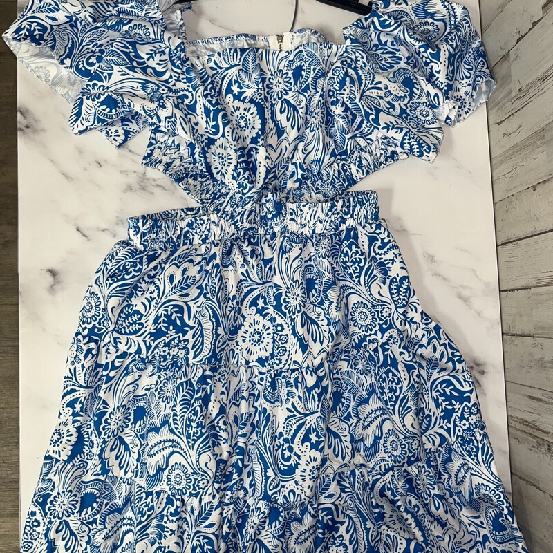 M Blue Print Cutout Dress, White, Size: Ladies M