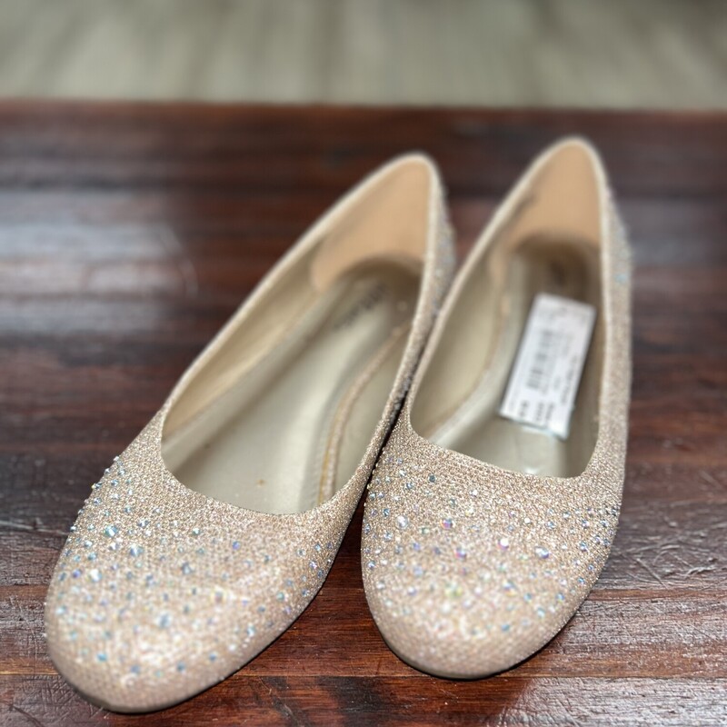 A9 Gold Rhinestone Flats, Gold, Size: Shoes A9