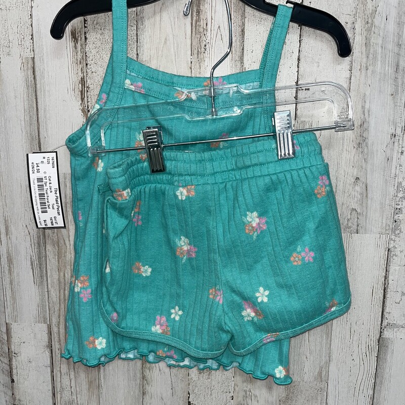 5T 2pc Teal Foral Set, Teal, Size: Girl 5T