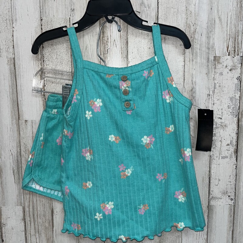 5T 2pc Teal Foral Set, Teal, Size: Girl 5T