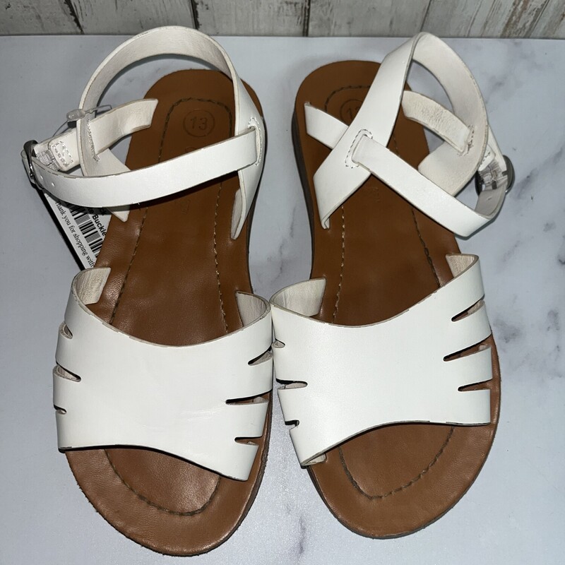 13 White Buckle Sandals, White, Size: Shoes 13