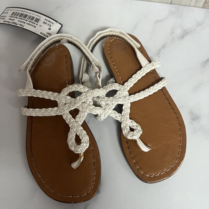 9 White Braided Sandals, Whtie, Size: Shoes 9