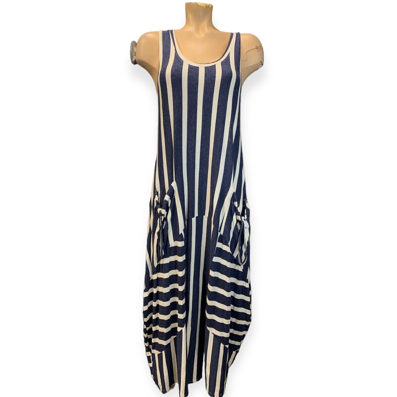 Made In Italy Dress, Navy/whi, Size: L