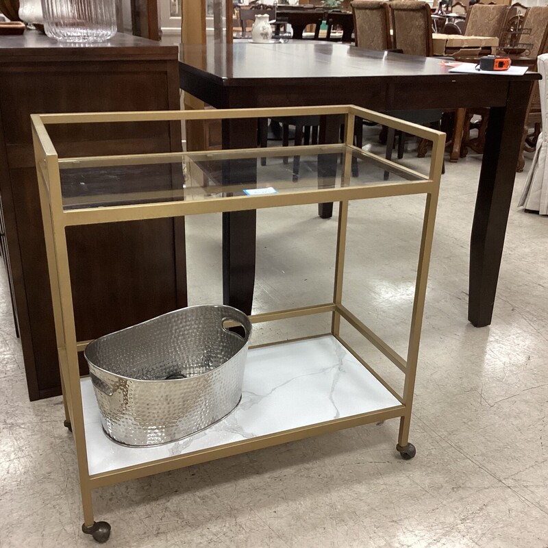 Marble Glass Rolling Cart, Gold, Metal
32in w x 17 in d x 34 in t