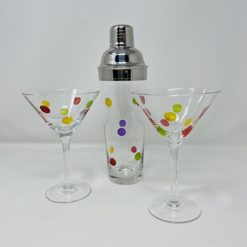 Coctail Shaker & Martini Glasses
With Polka Dots
Multi & Clear
Set Of 3