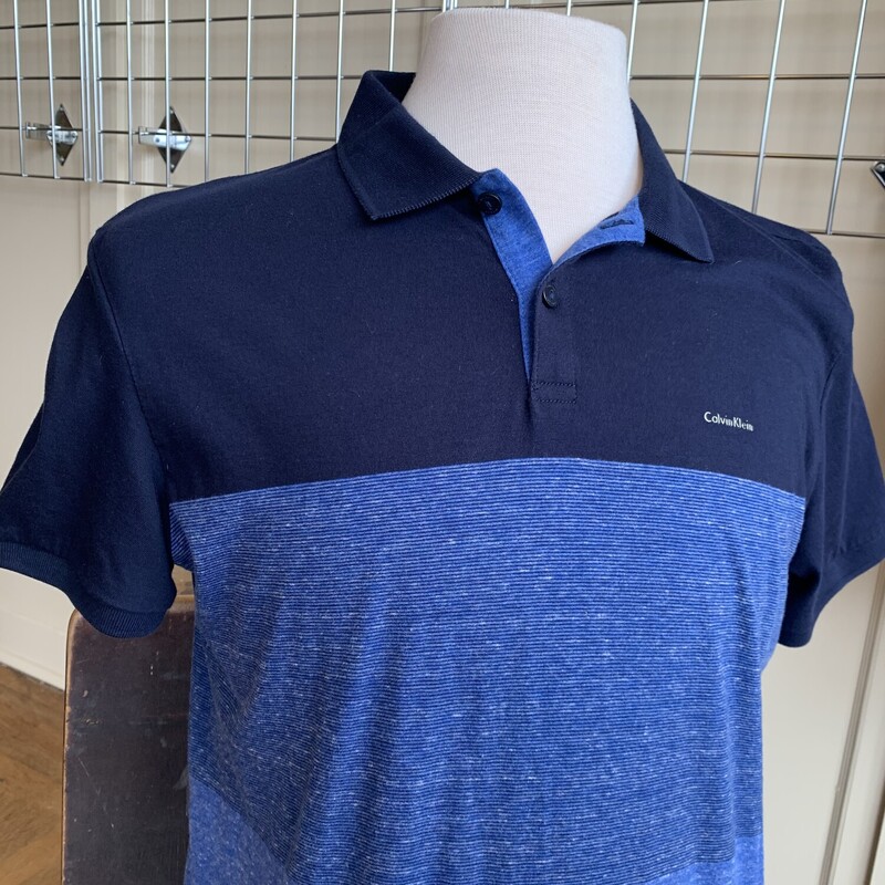 Calvin Klein Polo Shirt, Blues, Size: L<br />
All Sales Are Final<br />
No Returns<br />
Pick Up In Store<br />
or<br />
Have It Shipped<br />
Thank You For Shopping With Us :-)