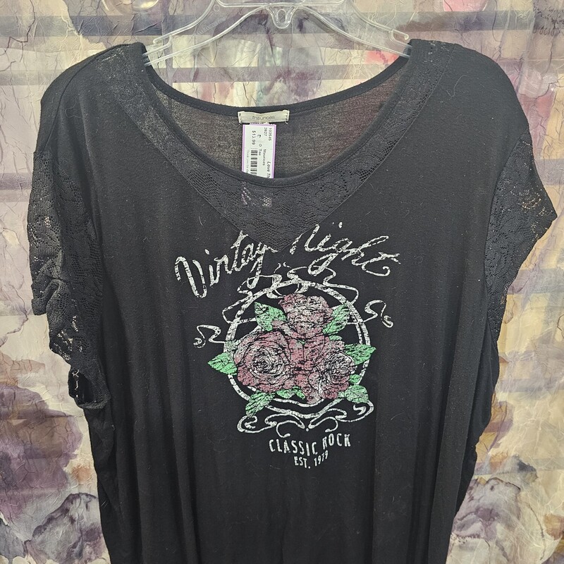 Short sleeve black tee with Vintage Nights graphic