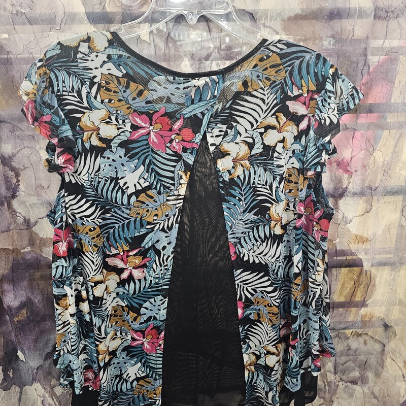 Beautiful black and floral printed blouse in layered look