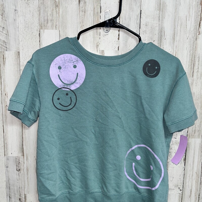 14 Teal Smiley Sweat Tee, Teal, Size: Girl 10 Up
