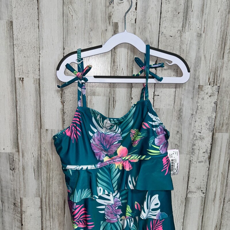 16/18 Teal Palm Swim Top, Teal, Size: Girl 10 Up