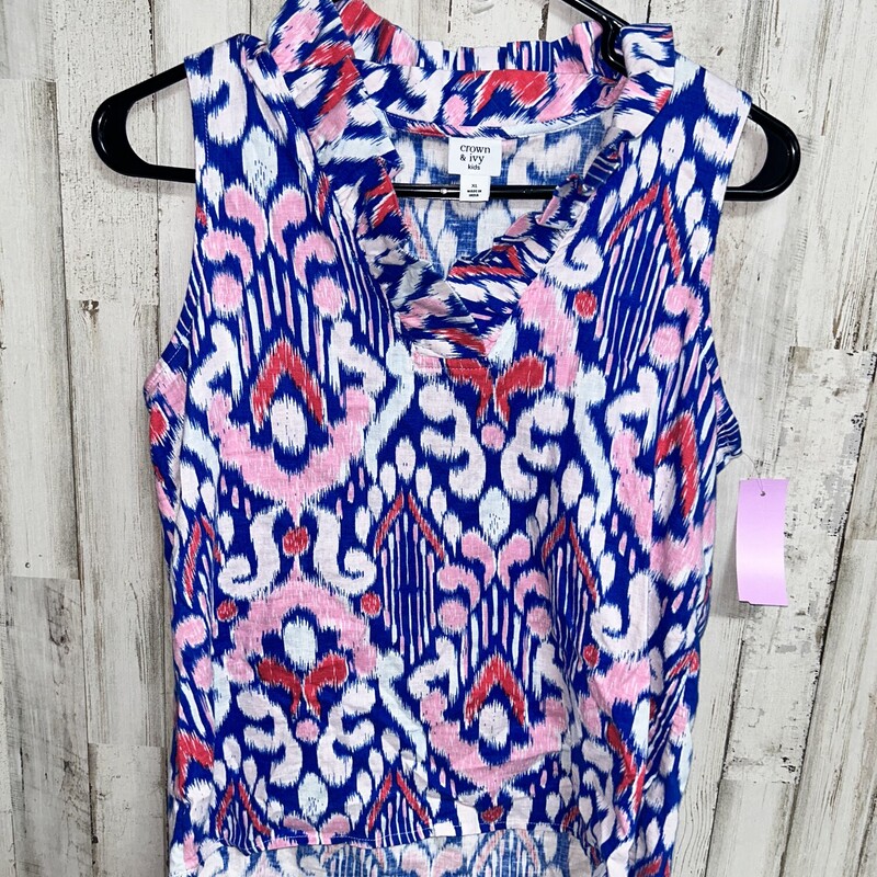 16 Blue/Pink Printed Tank, Blue, Size: Girl 10 Up