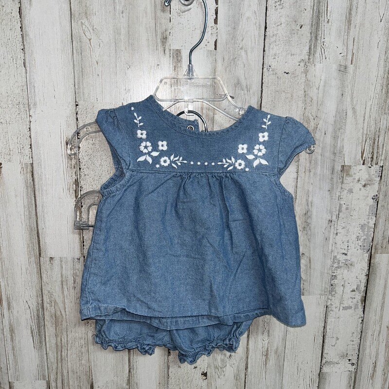 6M 2pc Embroider Chambray, Blue, Size: Girl 6-12m