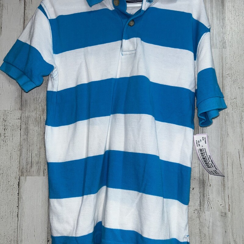 5/6 Blue Stripe Polo Top, White, Size: Boy 5-8