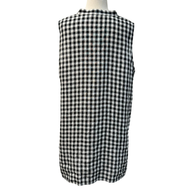 Eileen Fisher Gingham Tunic<br />
Sleeveless<br />
100% Organic Linen<br />
Colors: Black and White<br />
Size: XL
