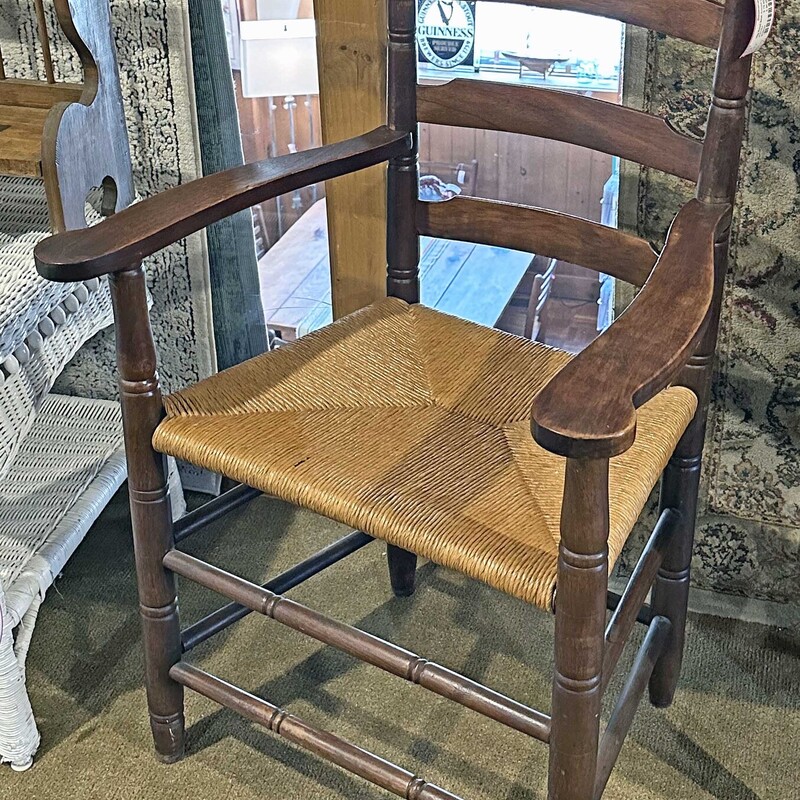 Vintage Armed Chair
Reed Woven Seat
26 In W x  39 In H x 19 In D