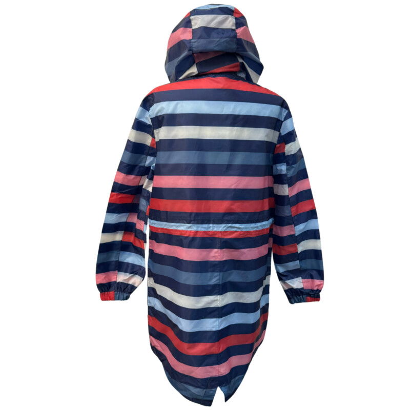 Joules Striped Rain Jacket
Right as Rain Collection
Outwit the Weather
Hooded with Adjustable Cinch Waist
Packable
Stripes of Navy, Pink, Red, Blue, and Deep Teal
Size: Medium