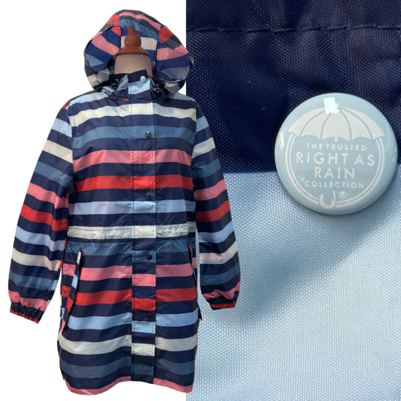 Joules Striped Rain Jacket
Right as Rain Collection
Outwit the Weather
Hooded with Adjustable Cinch Waist
Packable
Stripes of Navy, Pink, Red, Blue, and Deep Teal
Size: Medium