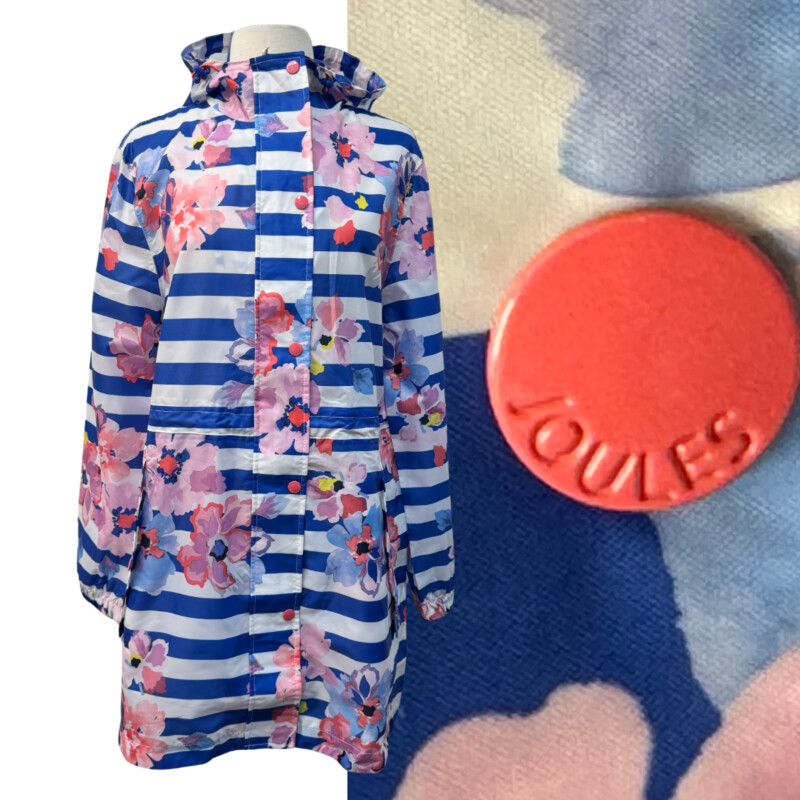 Joules Floral Rain Jacket
Right as Rain Collection
Outwit the Weather
Hooded with Adjustable Cinch Waist
Packable
Floral and Stripes with Blue, White, Pink and Coral
Size: Medium