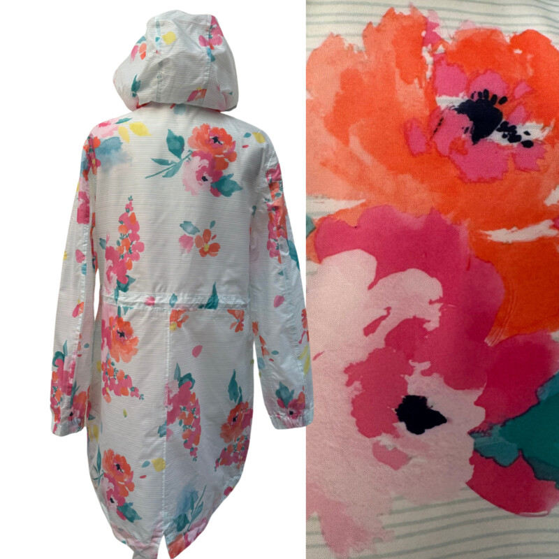 Joules Floral Rain Jacket
Right as Rain Collection
Outwit the Weather
Hooded with Adjustable Cinch Waist
Packable
Pink,Aqua, Coral, Yellow and White
Size: Small