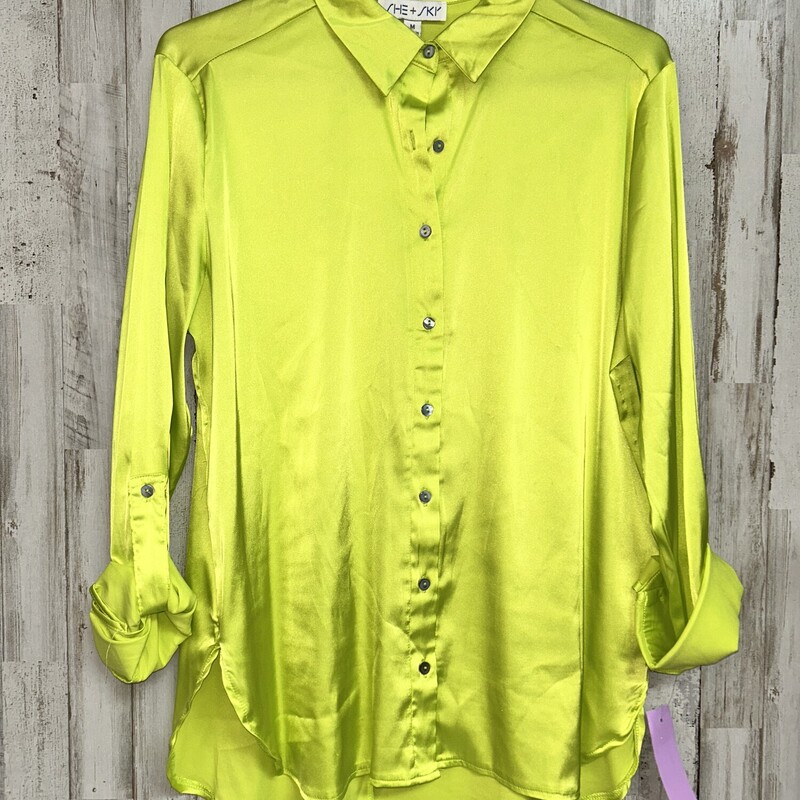 M Lime Satin Button Up