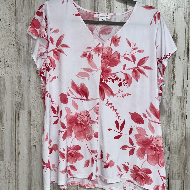 XL White/Pink Floral Top, White, Size: Ladies XL