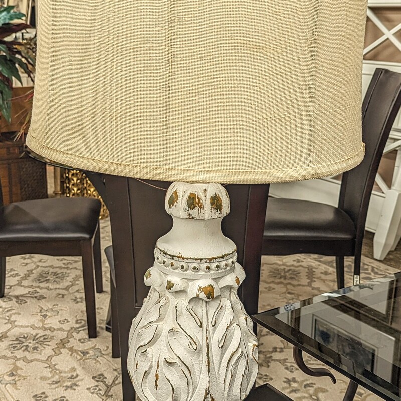 Distressed Ornate Resin French Country Lamp
White Brown Cream Size: 17 x 32H