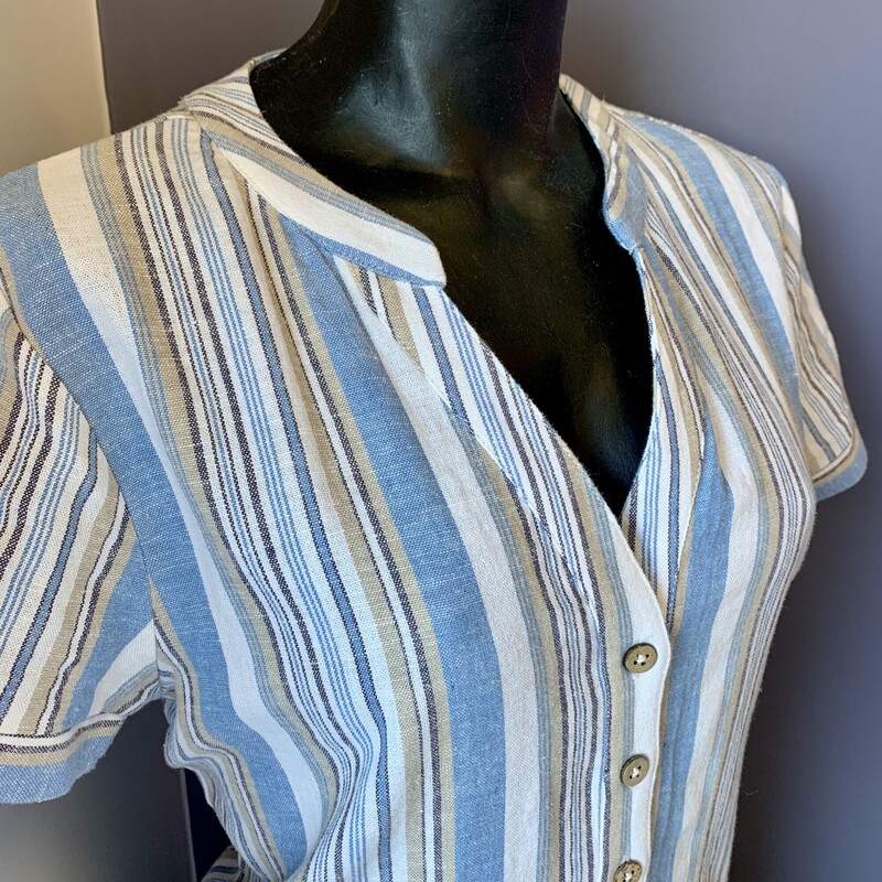 Jac Dale Dress Striped,
Colour: Blue Beige,
 Size: Small,
Material: 50% linen; 35% cotton blend