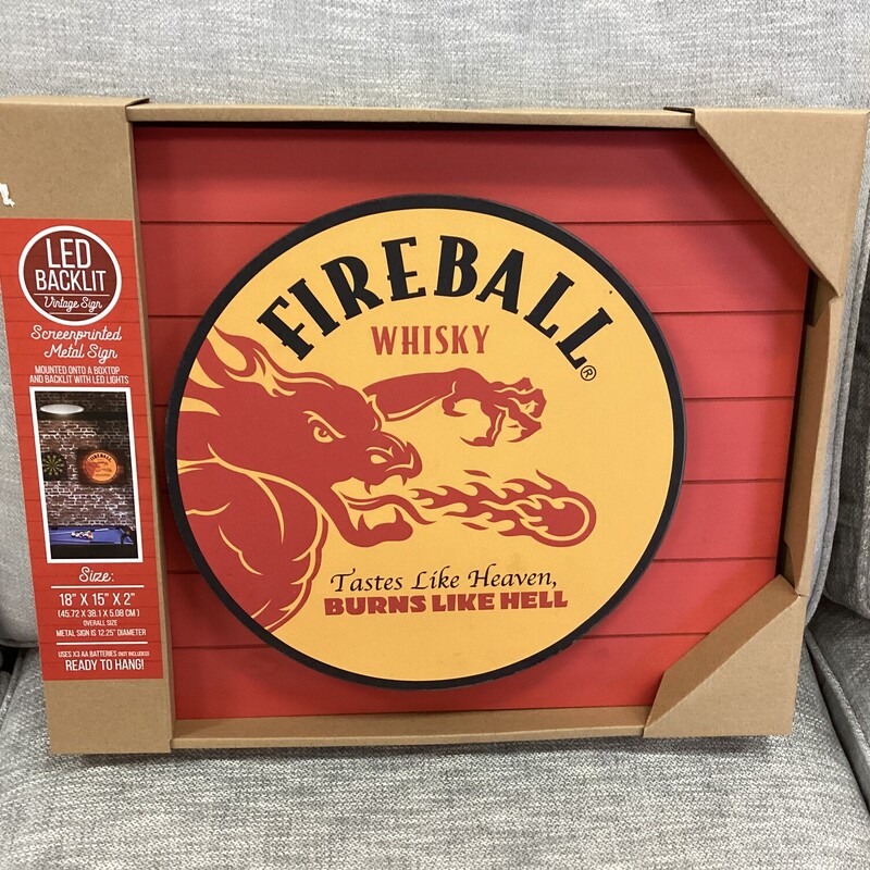 FIREBALL, Yellow,  LED Backlit
18in wide x 14in tall