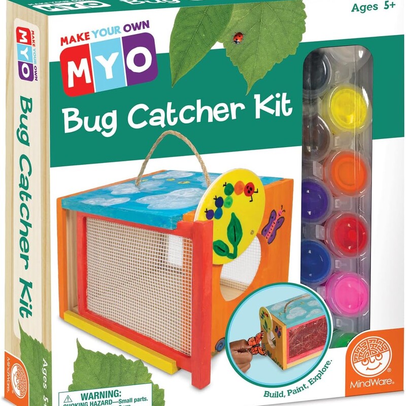 About this item
Activities That Teach: Get inspired to explore nature on a fun learning adventure with this DIY bug catcher kit for kids! Begin by assembling the pre-cut wood pieces, which hones fine motor skills and building basics. Then use the included paints and brushes to decorate your bug catcher and make it your very own!
Ease of Use: This bug catcher kit includes everything needed to build, design and decorate a bug catcher for collecting and observing critters of all shapes and sizes.
Learn About Nature: Have fun using this bug catcher kit for kids to observe nature up close and personal. The included guidebook reveals interesting facts about the types of critters to examine!
Perfect Size for Kids: The assembled Bug Catcher measures 6.25'' x 4.75'' x 4.75'', just the right size for small hands to hold!
Bug Catcher Kit for Kids Includes: 4 wood bug catcher panels, 2 wood frame screen panels, craft glue, 12 paint colors, 3 paintbrushes and instructions. (Ages 5 and up)