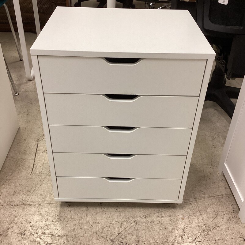White Rolling Cabinet, White, 5 Drawer
19in wide x 16in deep x 25in tall