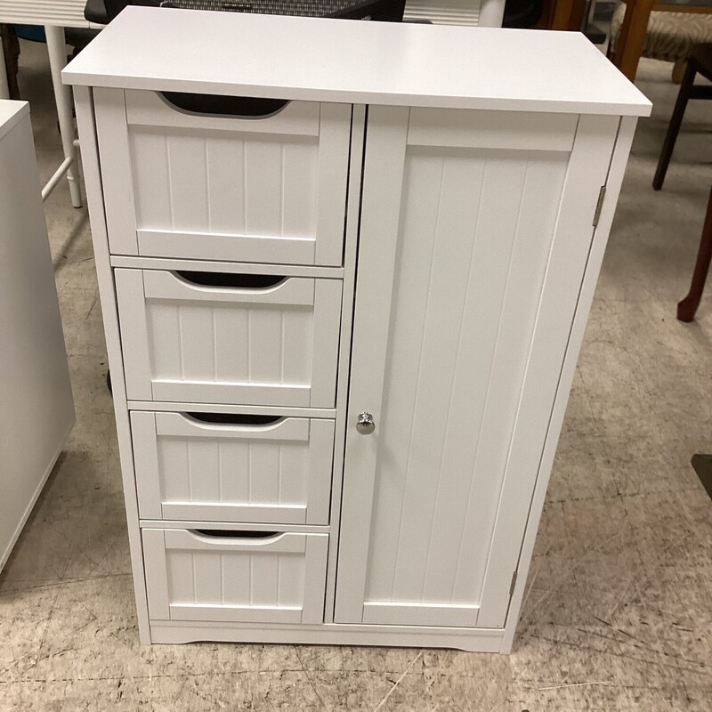 White 1 Door Cabinet, White, 4 Drawers
22in wide x 12in deep x 32in tall