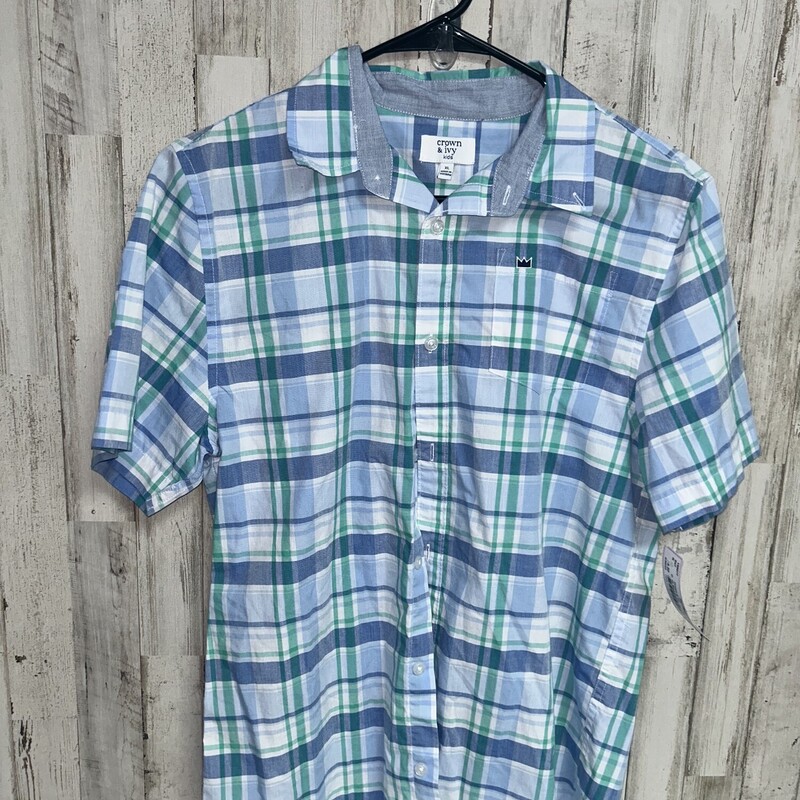 16 Blue/Green Plaid Butto, Blue, Size: Boy 10 Up