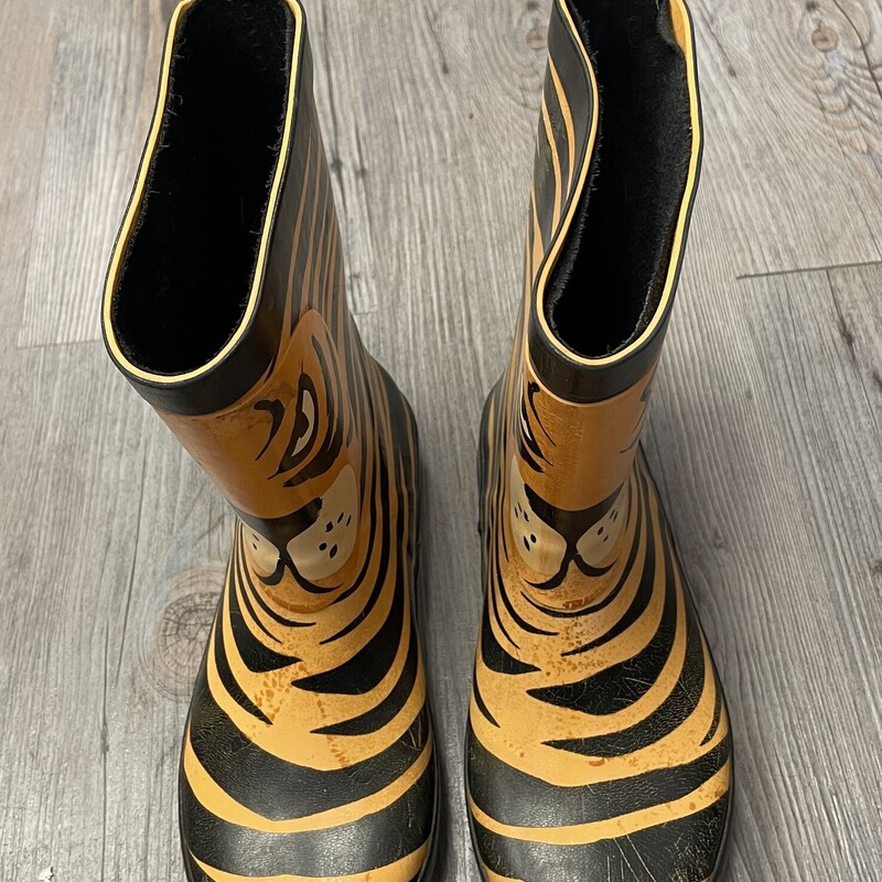 Tiger Rain Boots, Blk/oran, Size: 11.5Y