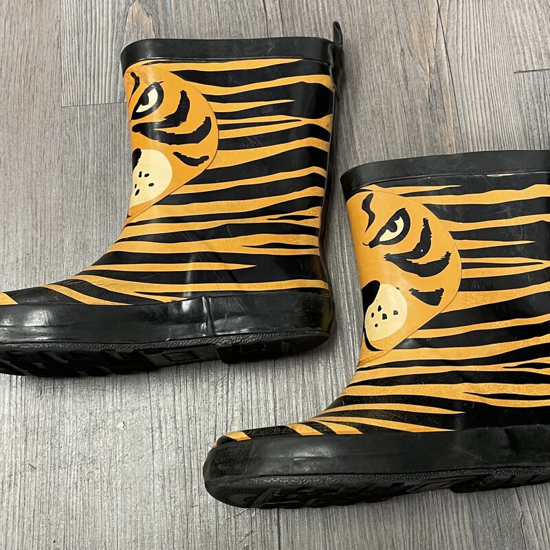 Tiger Rain Boots, Blk/oran, Size: 11.5Y