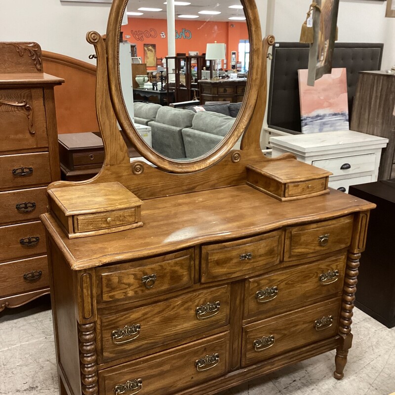 Oak Dresser W/ Mirror, Oak, 7 Drawer
50in wide x 19in deep x 74in tall