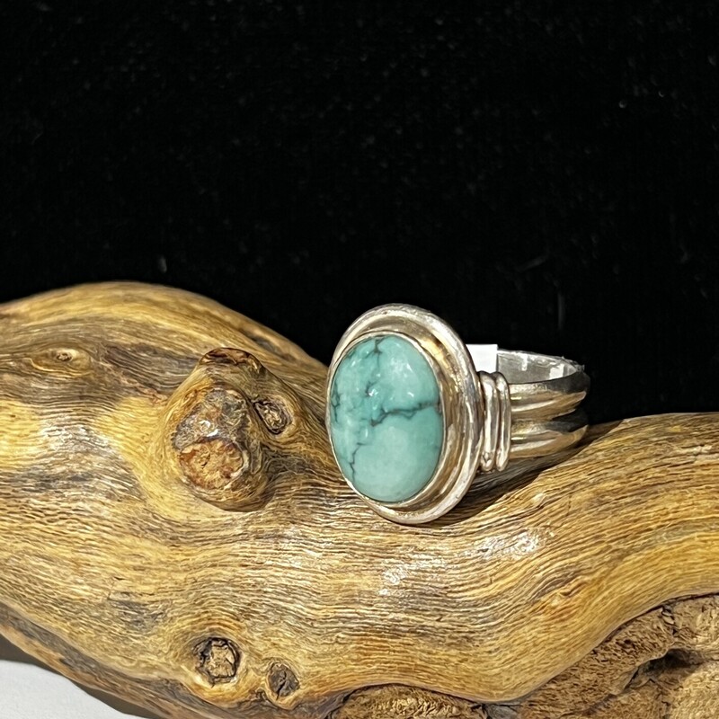 Ring, Silver Tone, Oval, Turquoise.