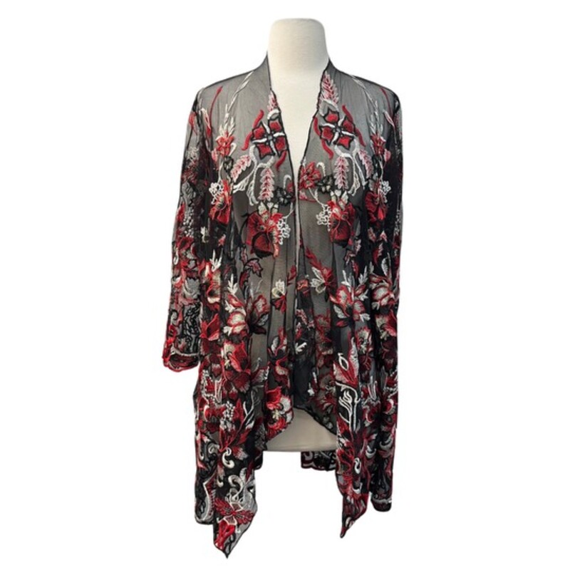 Reba Floral Cardigan
Mesh Cardigan with Embroidered Flowers
Black, Red, and White
Size: Small