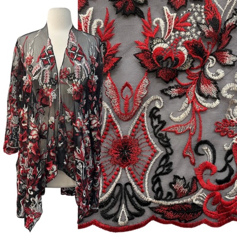 Reba Floral Cardigan
Mesh Cardigan with Embroidered Flowers
Black, Red, and White
Size: Small