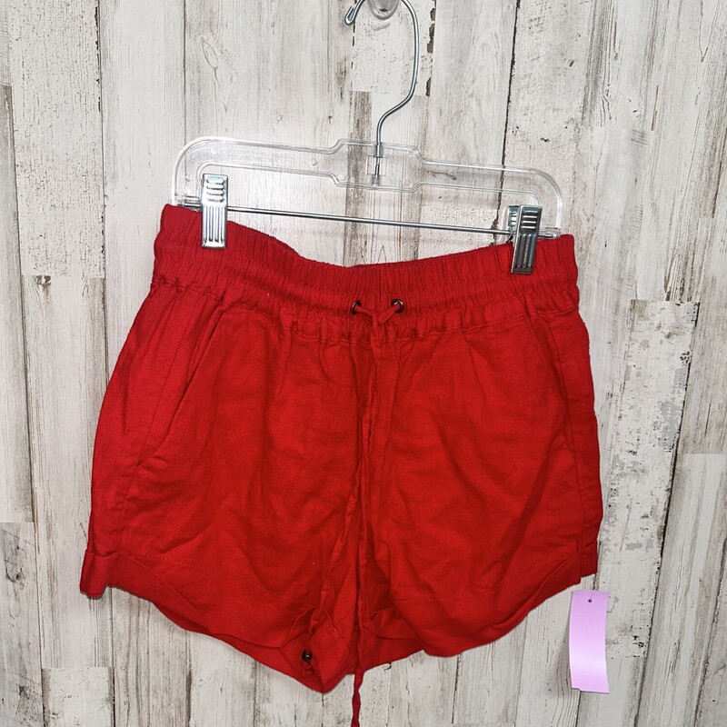 S Red Linen Cuff Shorts