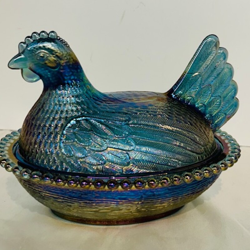 Indiana Glass Hen Dish
Two Piece Set
 Iridescent
Size: 7x6H