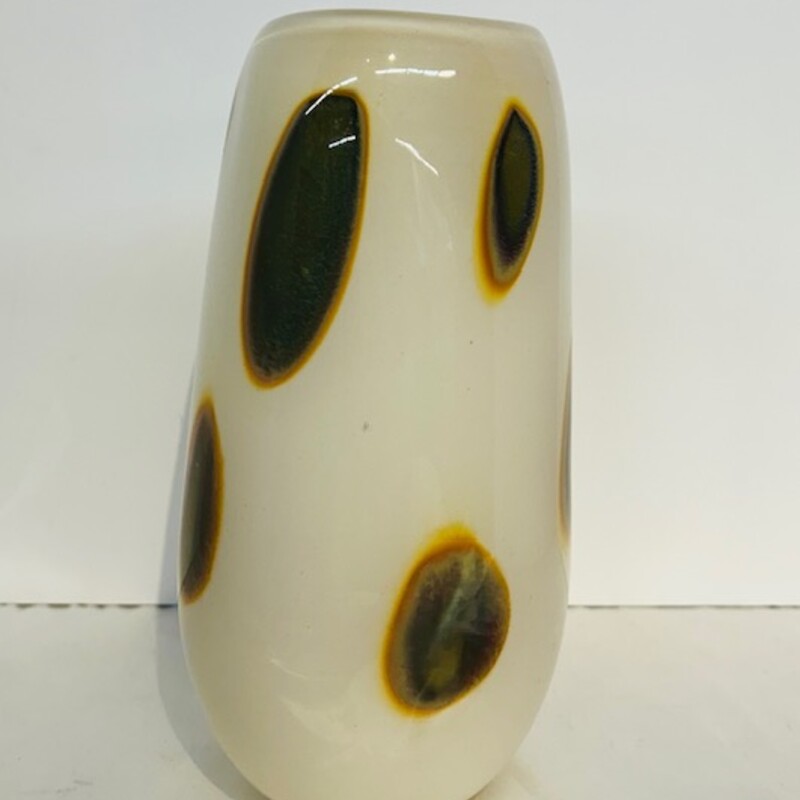 Blown Dotted Cylinder Vase
White, Green, Orange
Size: 4x8.5H