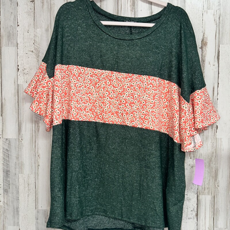 2X Green Knit Floral Top